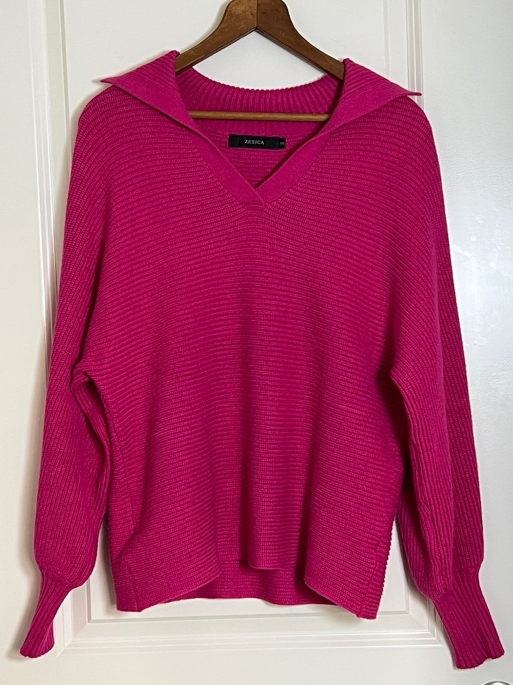 Zesica Pink V-Neck Collared Knit Sweater